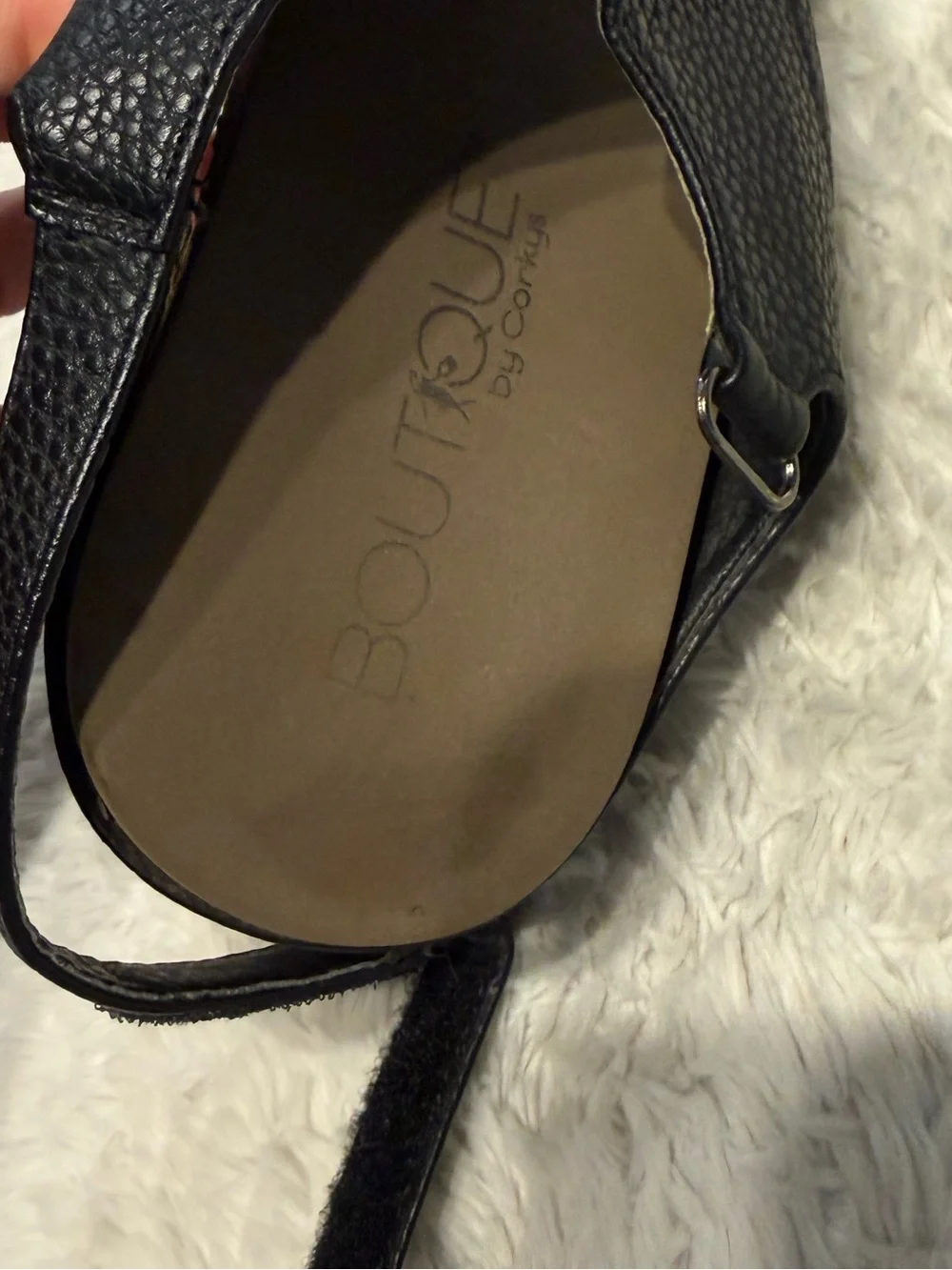 Boutique Corkys Volta wedge sandals in black size 8